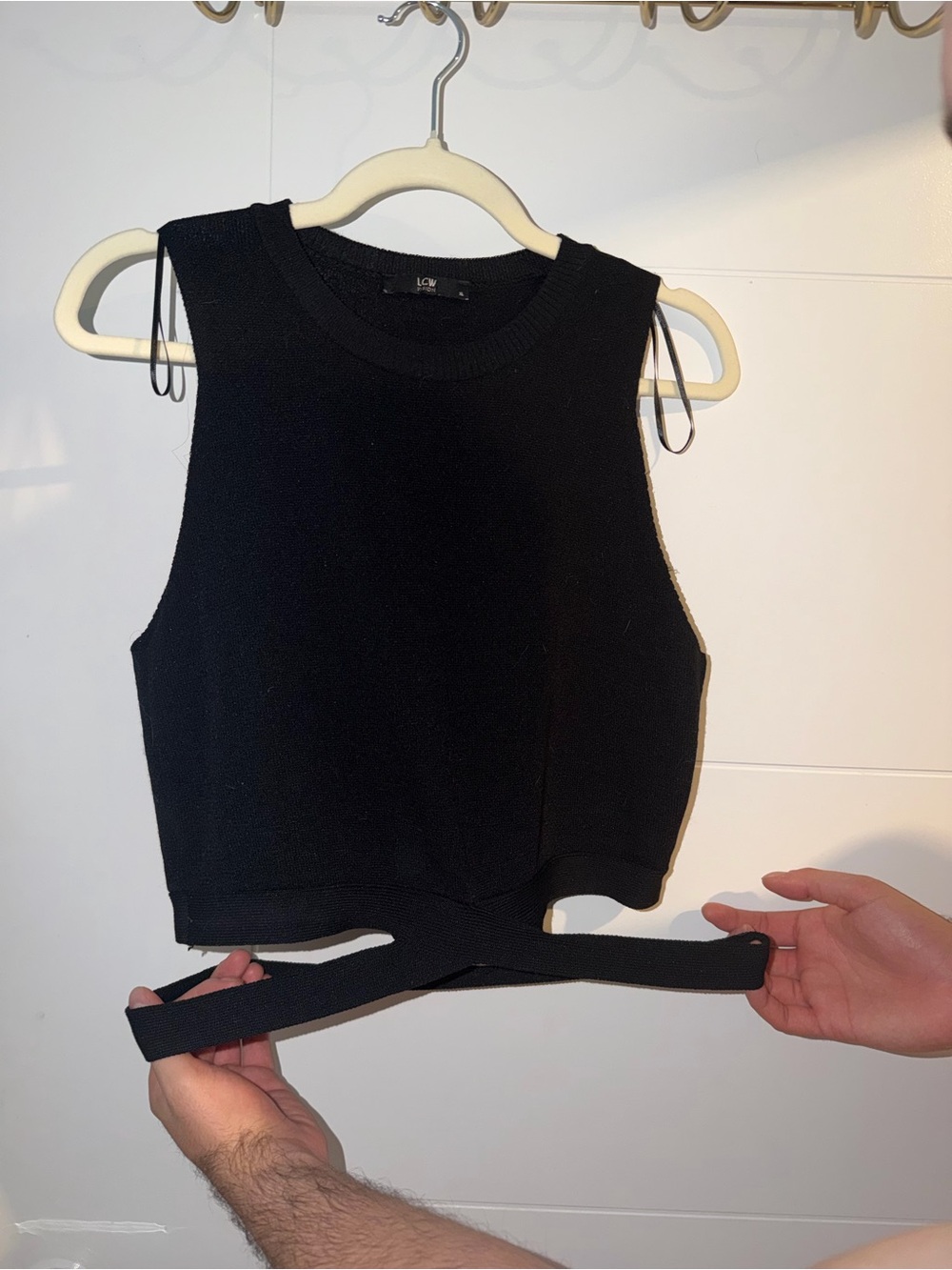 Vintage Waist Cut Out Black Knit Tie-Waist Crop Tank, never worn